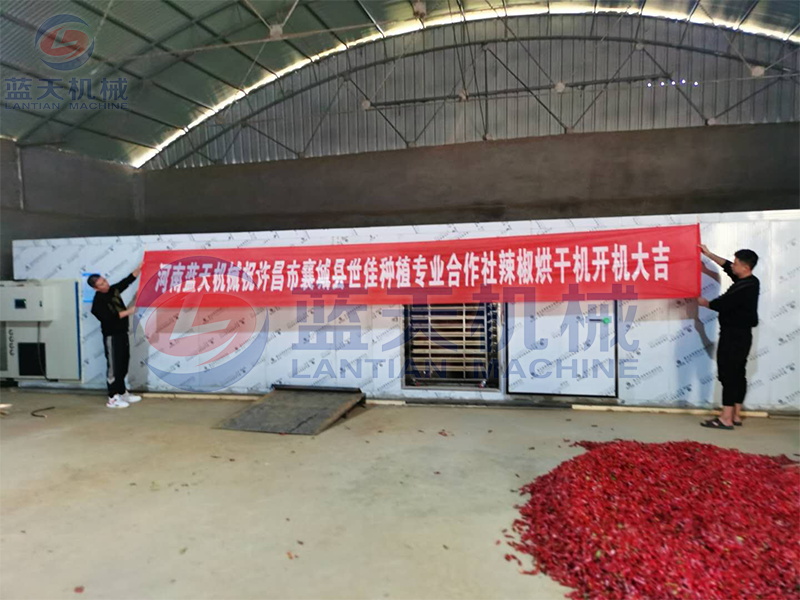 河南藍天機械祝許昌辣椒烘干機開機大吉